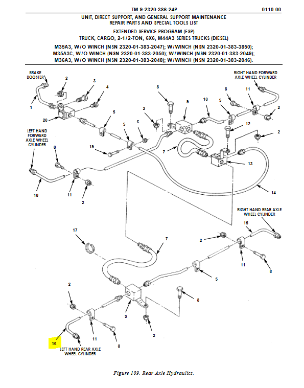 Left Hand Rear Axle Wheel Cylinder Metal Hydraulic Line M35A2 M35A3